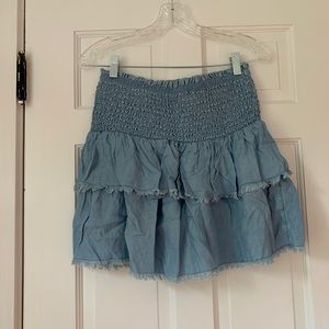 Denim-Like Ruffle Skirt, Aerie, Size Small
